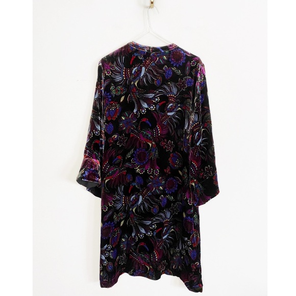 Johnny Was NWT Tie Front Kimono Dress Velvet  Silk Floral Black Jewel size S - Picture 2 of 16